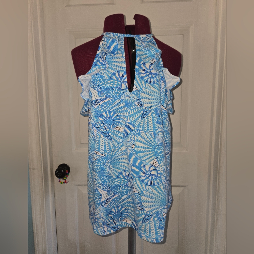 Lilly Pulitzer Medium Strappy Blue Ocean Print Seahorse Beachy Blouse - Picture 2 of 6